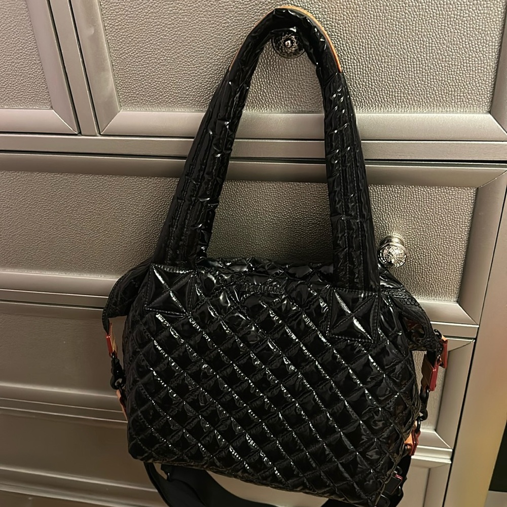 MZ Wallace Black Quilted Shoulder Bag with Structured Design